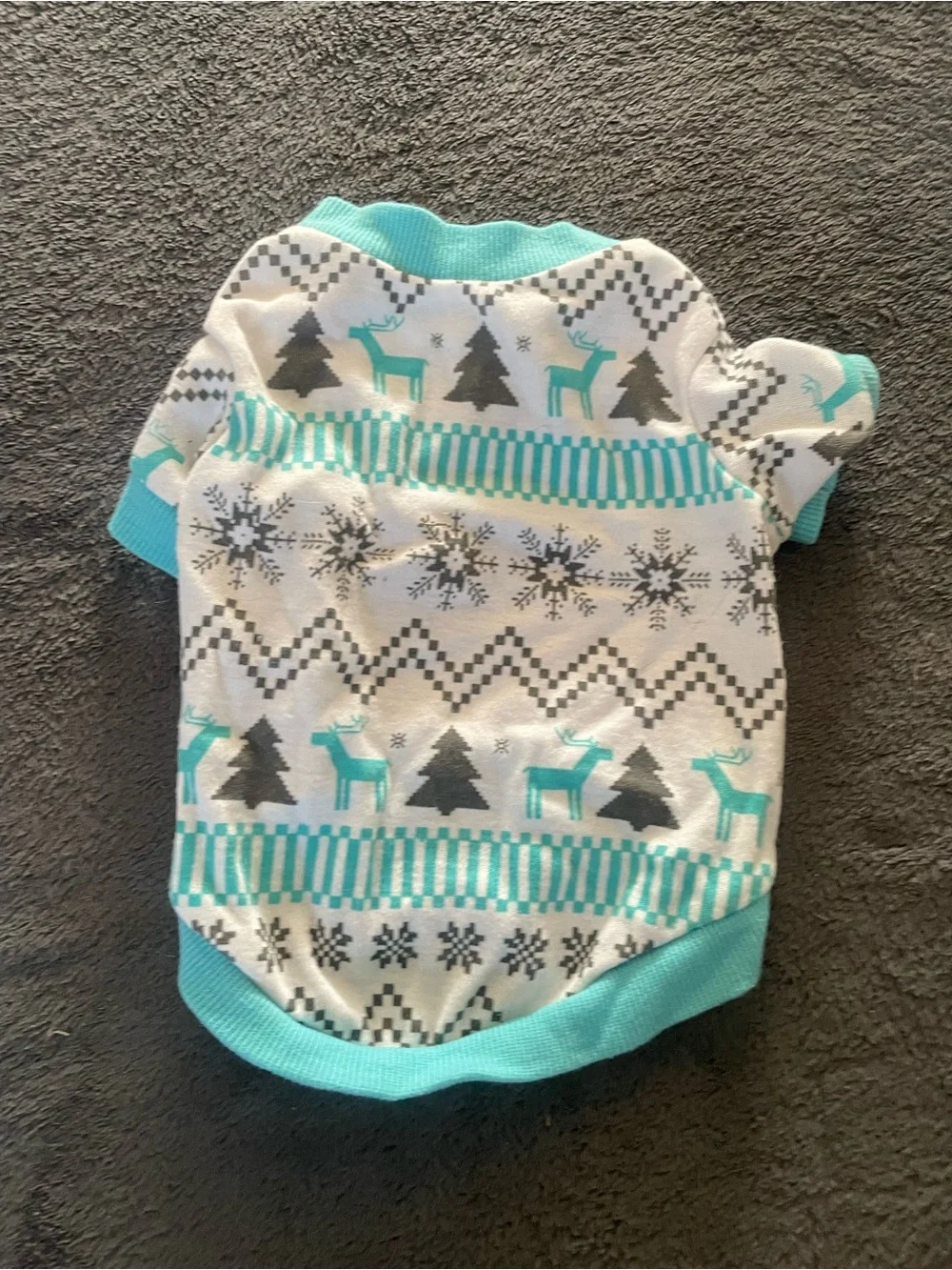 Aqua & White Holiday Reindeer Dog Sweater
